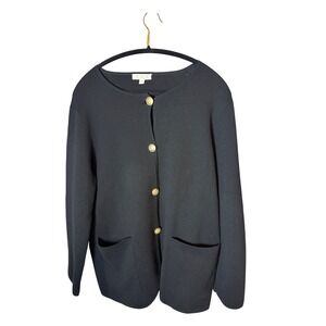 J.Crew Cardigan Sweater Womens L Black Excellent Gold Crest Button Merino Blend